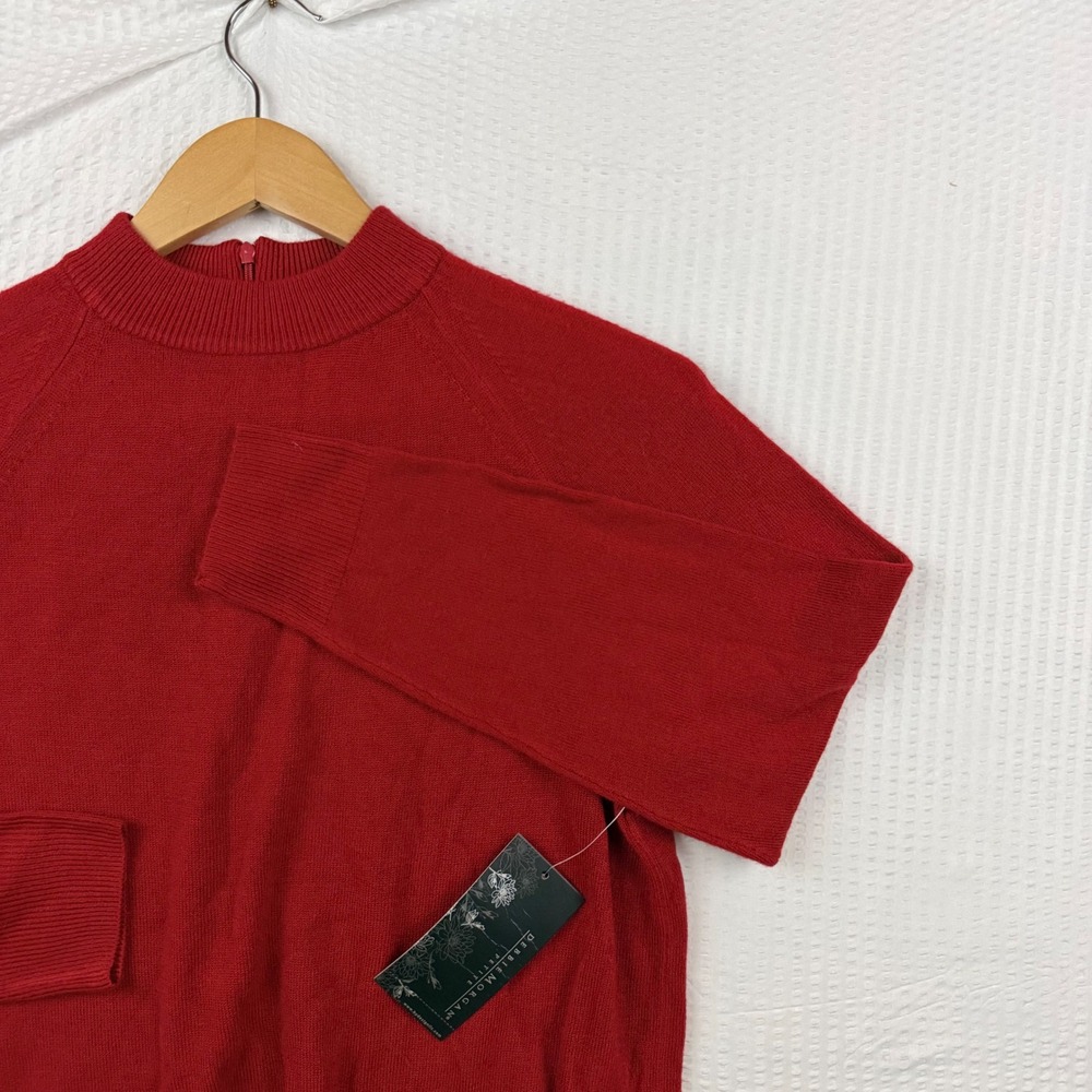 Debbie Morgan Petite Red Mock Neck Back Zipper Knit Sweater PM